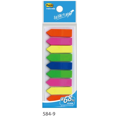 [3M] Post-it Flags, 584-9, 9 Colors Bookmark Point Sticky Note Plastic Paper Index 可再貼箭頭螢光標籤