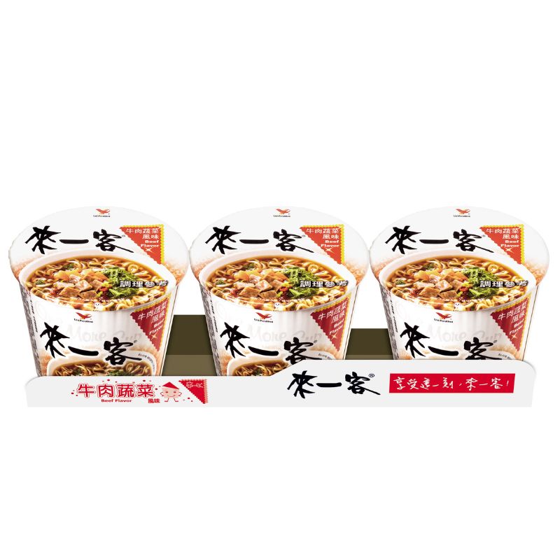 [來一客] 牛肉蔬菜 Instant Noodles, Beef &amp; Vegetable Flavored, Mini Cups, 67g x 3