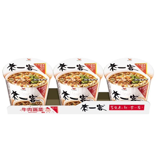 [來一客] 牛肉蔬菜 Instant Noodles, Beef &amp; Vegetable Flavored, Mini Cups, 67g x 3