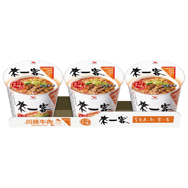[來一客] 川辣牛肉 One More Cup Instant Noodles, Chili Beef Flavor, Mini Cups 67g x 3