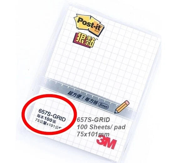 3M Post-it Super Sticky Notes White with Grid (Select)