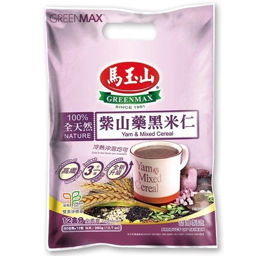 馬çå± 紫山¥é米ä Greenmax 100% NATURAL Yam and Mixed Cereal Cold & Hot 30g x 12/ Pack