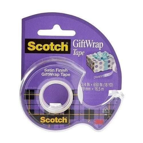 3M Scotch Satin Finish Gift Wrap Tape Disappears 3/4" x 650" (18YD)