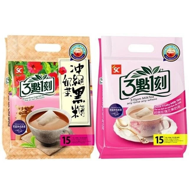 3:15PM 3é»1 Milk Tea Okinawa Brown Sugar/ Rose Fruity Milk 15 bags/pack