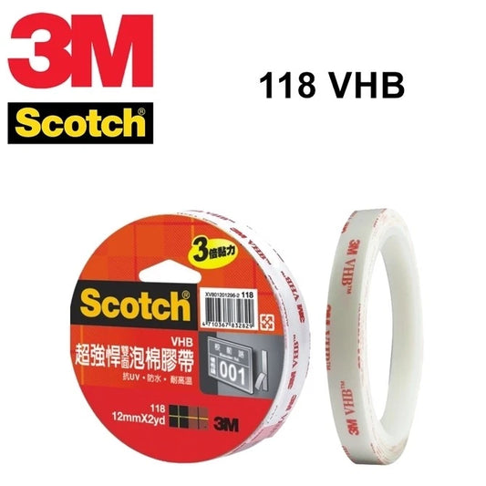 3M Scotch 118 Super Strong Adhesion Double Sided Tape 12/18/24mm x 2yd (Select)