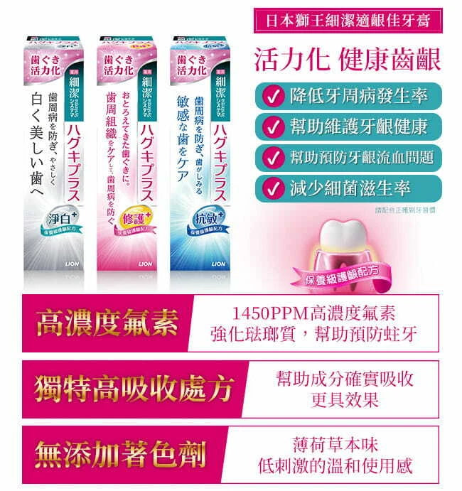 LION Systema Haguki Plus W Whitening Toothpaste 95g 細æ©齦佳ç