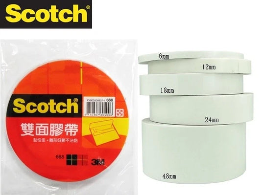 3M Scotch 668 Double Sided Tape 6/12/18/24/48mm x 15yd (Select)